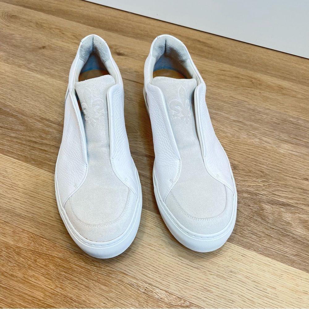 Zelli Spettacolare Pebble Grain Leather & Suede Slip-On Sneakers in White sz 11